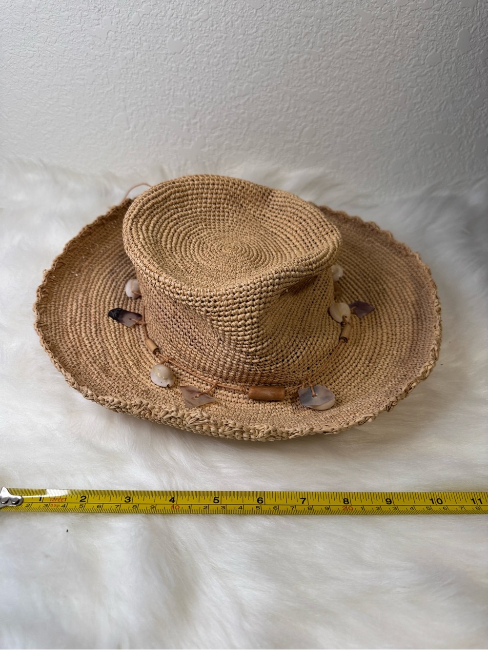 Talbots Natural Straw Sun Hat with Shell & Bead Band